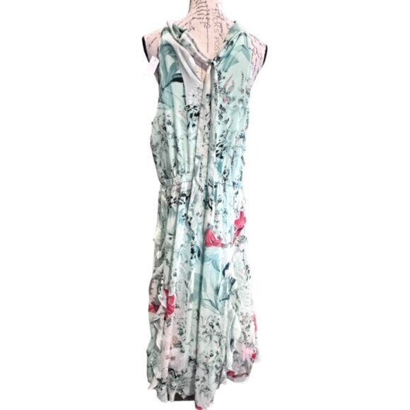 White House Black Market‎ Dress Sz 18 Green Tropical Floral Ruffled Halter Neck - Picture 9 of 16